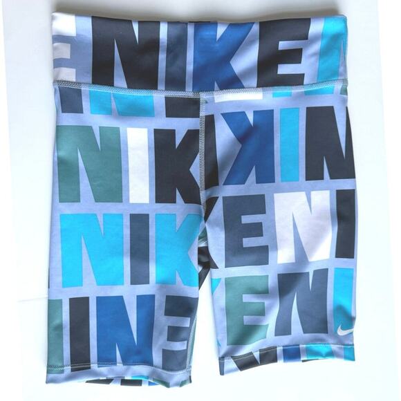 NWT Nike Girls' (Kids) Blue Multi Dri-Fit One Biker Shorts Size Large - Picture 1 of 5